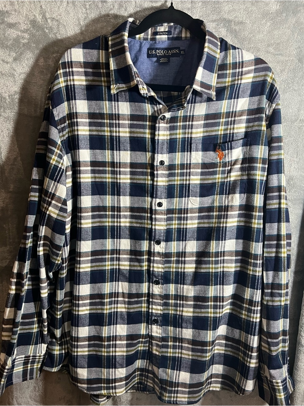 U.S. Polo Assn. Navy, White & Yellow Plaid Button-Down Shirt